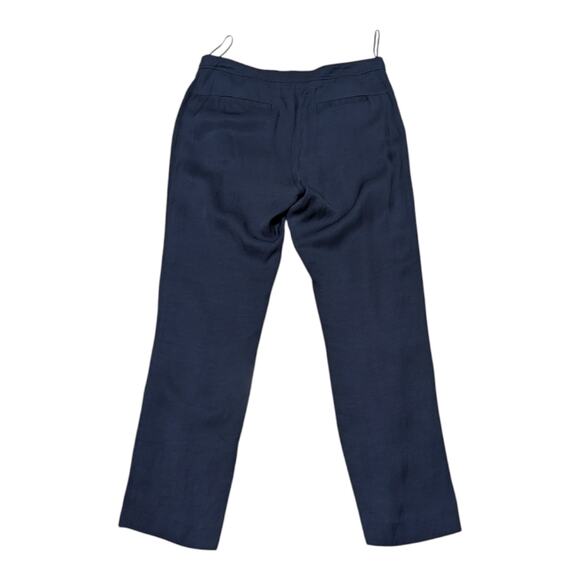 Anthropologie Leifsdottir Navy Blue Linen Trousers Ruffle Front Tapered Pants - Picture 3 of 6